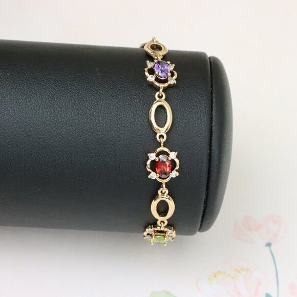 "Elegant Multicolor Oval Link Rose Gold Bracelet with Gemstones, XPBL1019 - Picture 9 of 11